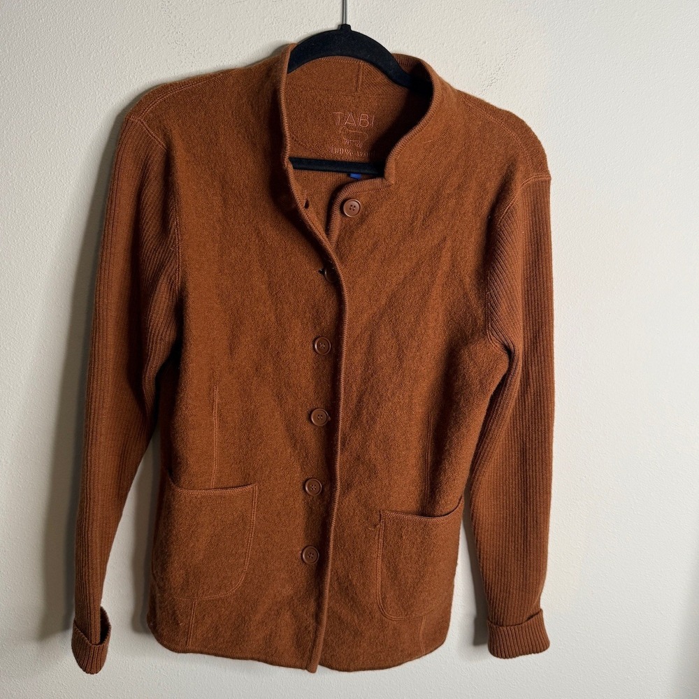 TABI Women's Small Brown‎ Wool Button Front Cardigan Jacket Casual Chic Cozy